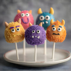 Cute Colorful Monster Cake Pops on Sticks
