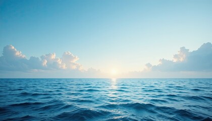 Serene ocean waves under sunny sky with fluffy white clouds