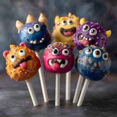 Adorable Furry Monster Cake Pops on Sticks