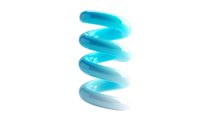 A glossy, teal-to-white helix floating against a black backdrop