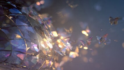 Crystal butterflies soaring around a gem