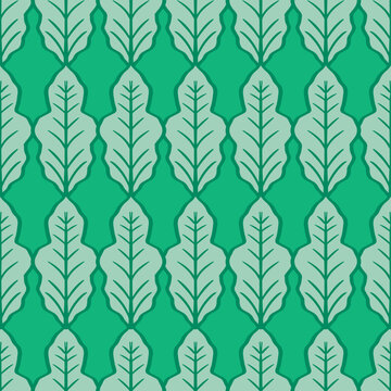 Seamless pattern with green leaves on a green background. Vector illustration.