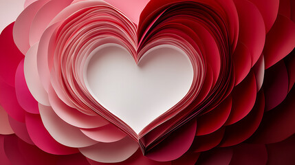 Valentine's Day red and pink paper cut heart background, romantic 3D paper art craft abstract pattern for greeting card, love concept


