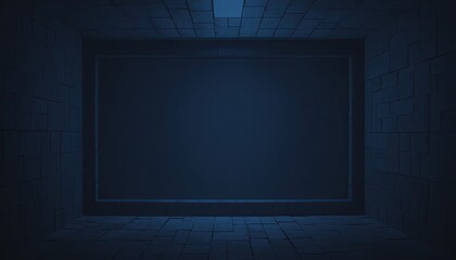 Dark blue room with empty rectangular frame on wall