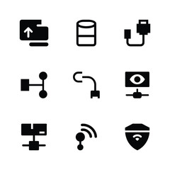 Set of Network Icons. Containing Router, Modem, Satellite and Fiber Optic Communication Symbols
