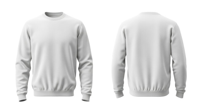 White unisex crewneck sweatshirt on an invisible mannequin showing front and back views against a transparent background. Concept for fashion design and advertising