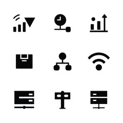 Set of Network Icons. Containing Router, Modem, Satellite and Fiber Optic Communication Symbols
