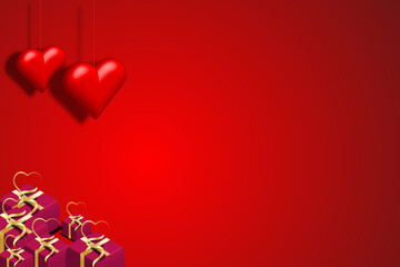 Valentine's day background with red hearts 3d Vector illustration. copy space area