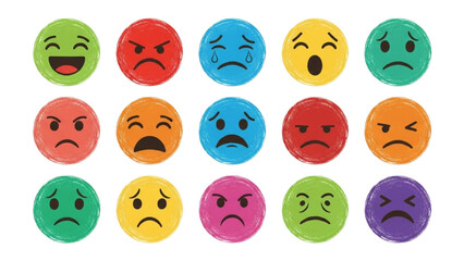 Obraz premium Variety of colorful emoticon faces expressing different emotions on a white background