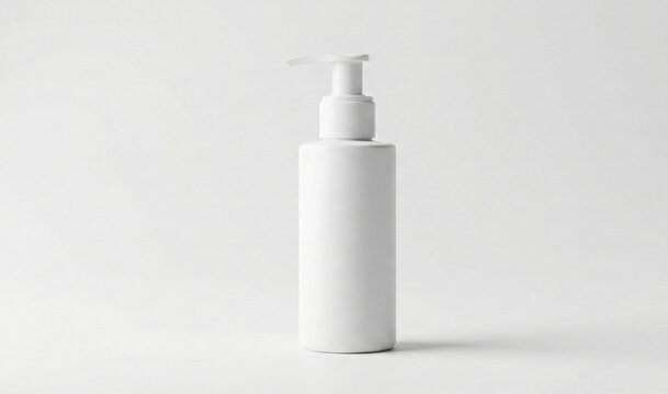 white skincare bottle mockup, plain white bottle with pump
