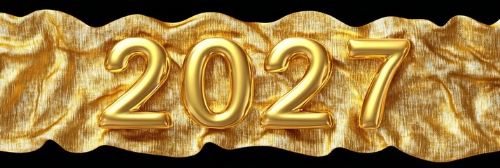 Stunning 3D Golden Shiny Number 2027 Illustration with Elegant Fabric Background for Celebrations
