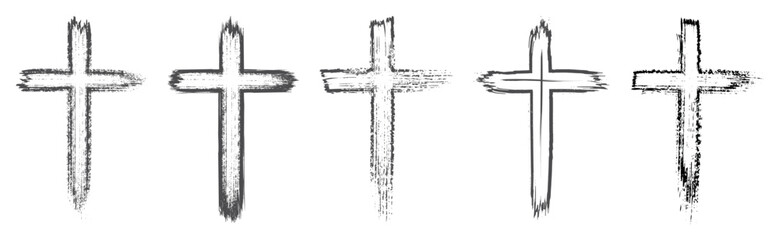 Christian cross set collection. Paint brush stroke cross. Religious cross.