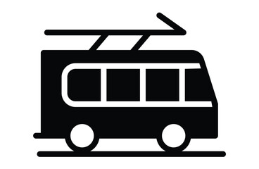 Black and White Icon of a Trolleybus with Simple and Clean Design