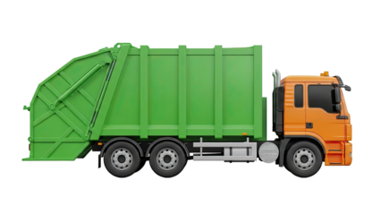 Orange and Green Garbage Truck
