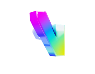 3D-rendered letter "V" with a vibrant, glossy gradient
