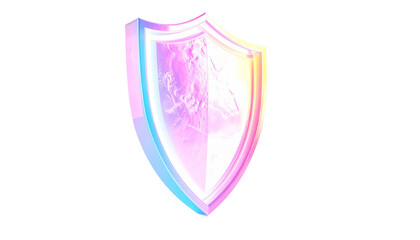 Iridescent shield with a heraldic design on a black background