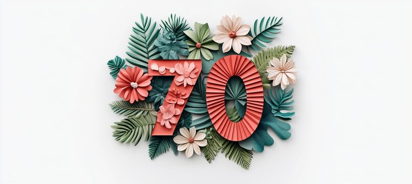 70th Birthday Celebration Decorative Paper Craft Set Featuring Floral Arrangements and Paper Plants