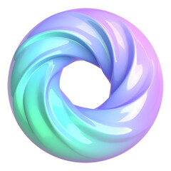 3D render of a glossy, swirling torus, iridescent with pastel hues