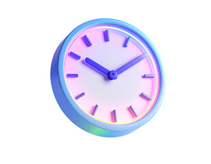 Rendered clock with blue and pink neon, isolated on black