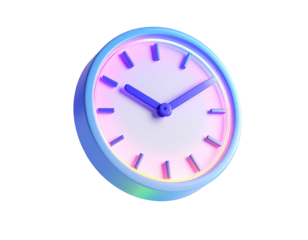 Rendered clock with blue and pink neon, isolated on black