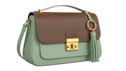 Two-tone handbag with tassel and gold hardware