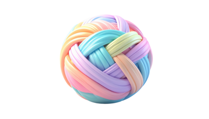 Pastel-colored, woven sphere of swirling, interconnected ribbons