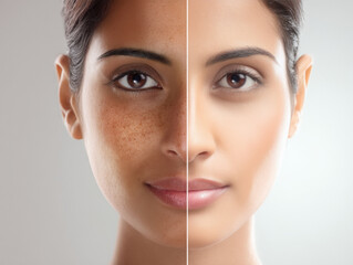 Highly detailed macro shot of Indian woman skin emphasizing texture pores and natural complexion