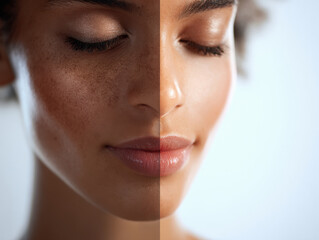 Highly detailed macro shot of Indian woman skin emphasizing texture pores and natural complexion