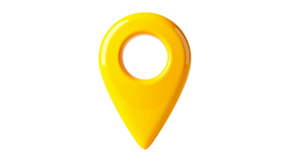 Glossy yellow pin icon with a circular hole, on a black background