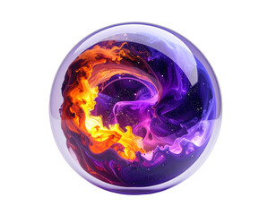 A swirling vortex of fire and space contained in a glass sphere