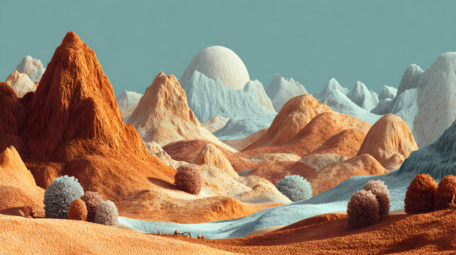 Desert mountain range with snow-capped peaks - Powered by Adobe