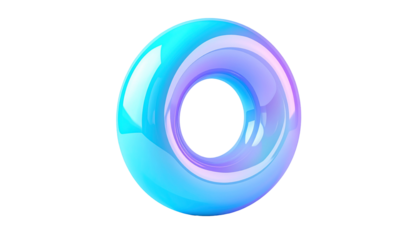 Glossy, iridescent torus shape with a gradient on a stark black backdrop