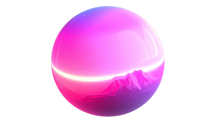 Rendered sphere with glowing horizon and mountain range
