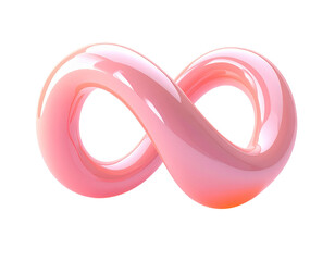 Glossy, pink, 3D infinity symbol against a stark black background