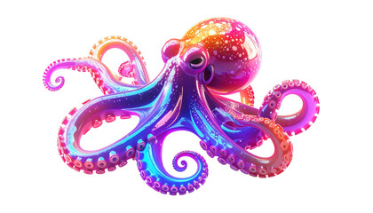 A vibrant octopus illustration, glowing with rainbow hues against a black background