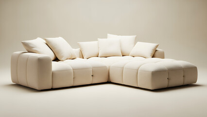 Cream Sectional Sofa with Tufted Cushions and Light Background couch furniture