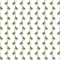 Striped palm trees seamless pattern. Jungle hand-drawn plant, coconut shape. Tropical summer beach print, cartoon Hawaii repeat background, textile design, wallpaper, fabric, wrap. Vector illustration