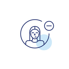 Female user avatar and minus. Membership ended, profile cancelled. Pixel perfect, editable stroke vector icon