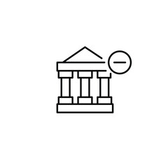 Bank and minus. Service unavailable, account cancelled. Pixel perfect, editable stroke vector icon