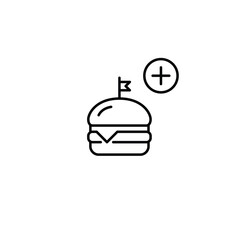 Add meal to order. Burger and plus symbol. Extra food. Pixel perfect, editable stroke vector icon