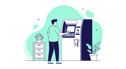 Man Using Automated Teller Machine Illustration.