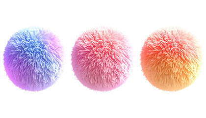 Three fluffy, colorful orbs on a black background