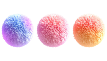 Three fluffy, colorful orbs on a black background