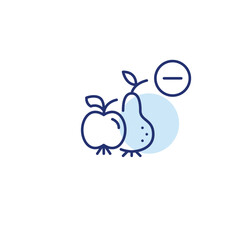 Apple, pear and minus. Groceries order removed. Pixel perfect, editable stroke vector icon