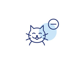 Cat and minus. Animal or pet care unavailable. Pixel perfect, editable stroke vector icon