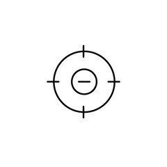 Minus in target. Aim cancelled, goal unavailable. Pixel perfect, editable stroke vector icon
