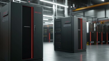 Servers are set up and operating in a data center during the day with a focus on technology infrastructure - Powered by Adobe
