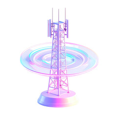 Abstract pink tower with circular base, transmitting data, isolated