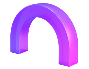 Glossy, arched, purple and pink illuminated 3D shape, black backdrop