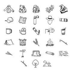 Hand Drawn Camping Outdoor Doodle Illustration Set